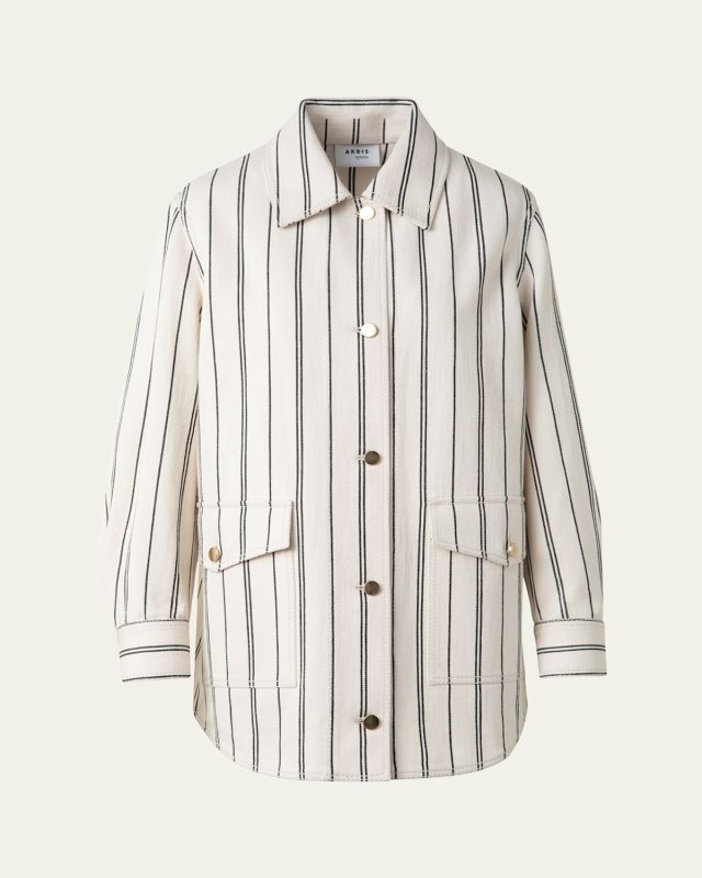 Striped Denim Cotton Gabardine Boyfriend Jacket